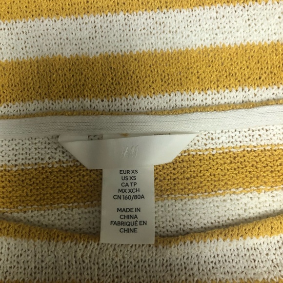 H&M Yellow / White Stripe Long Sleeve Wide Neck Lightweight Sweater - Picture 5 of 8